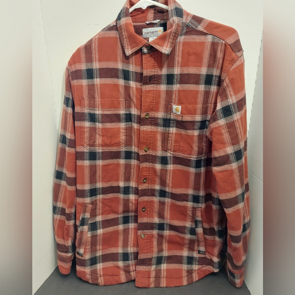 Carhartt Mens Plaid Flannel Button Up Long Sleeve Shacket Tartan Plaid Shirt
